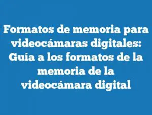 Formatos de memoria para videocámaras digitales: Guía a los formatos de la memoria de la videocámara digital