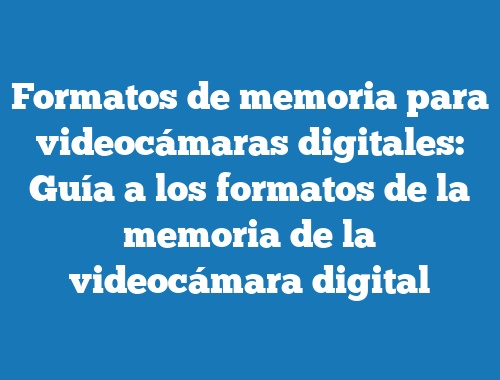 Formatos de memoria para videocámaras digitales: Guía a los formatos de la memoria de la videocámara digital